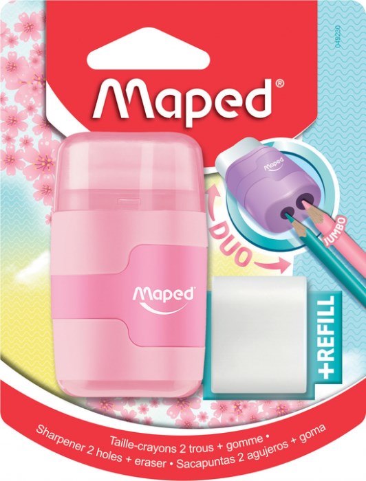 Sacapuntas plástico con deposito 2 bocas Maped connect Pastel con goma