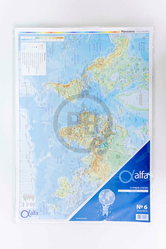 Mapa Alfa Nº 6 planisferio físico político en Papelera Bariloche