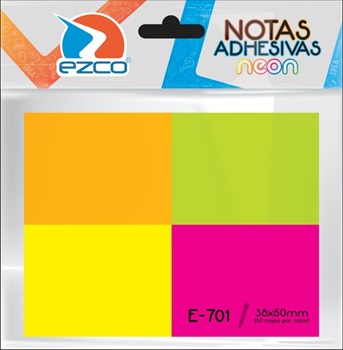Notas adhesivas Ezco 38 x 50 mm neon e-701 200 hojas