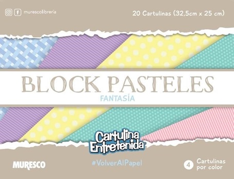 Block cartulina Entretenida Muresco 20 hs pasteles liso